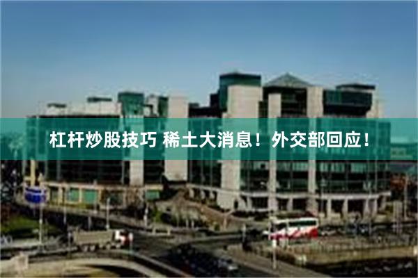 杠杆炒股技巧 稀土大消息！外交部回应！
