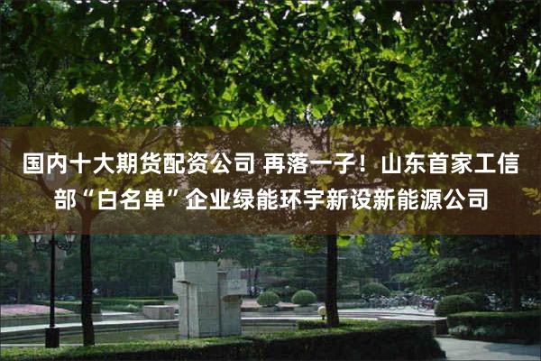 国内十大期货配资公司 再落一子！山东首家工信部“白名单”企业绿能环宇新设新能源公司